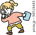 虫眼鏡で何かを探している女の子の手描きイラスト 98519483
