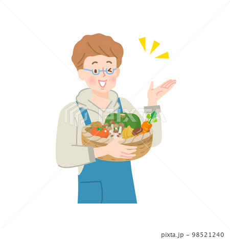 籠に入った野菜を持った若い男性 籠に入った野菜を持った若い男性 98521240