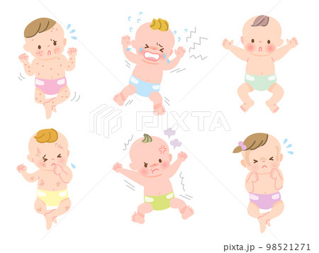不機嫌な赤ちゃんの表情イラストセット_全身 不機嫌な赤ちゃんの表情イラストセット_全身 98521271
