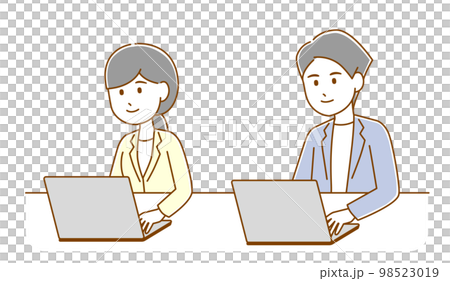 ノートパソコンを使っている男性と女性 98523019