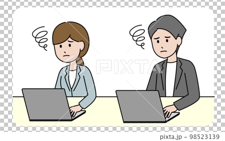 A man and a woman who are in trouble while using a laptop computer 98523139