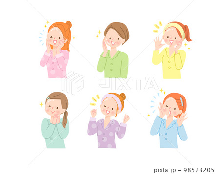 肌のきれいな若い女性のイラストセット 肌のきれいな若い女性のイラストセット 98523205