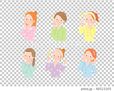 肌のきれいな若い女性のイラストセット 肌のきれいな若い女性のイラストセット 98523205