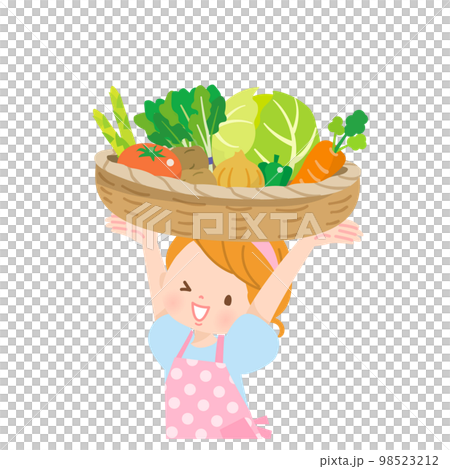 Apronsta girl carrying vegetables in a basket 98523212