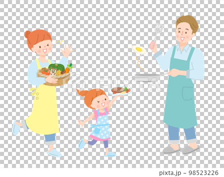 Vector illustration material of parent and child cooking with lots of vegetables Vector illustration material of parent and child cooking with lots of vegetables 98523226