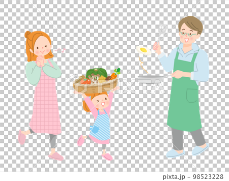 Vector illustration material of parent and child cooking with lots of vegetables 98523228