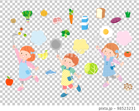 Image illustration of cooking children and ingredients 98523231