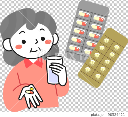 吃藥和吃藥的老年婦女上半身 98524421
