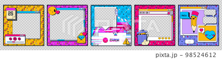 Set of retro 90s software frames on transparent 98524612