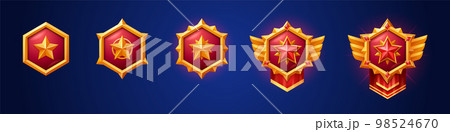 Cartoon set of game badges of different rank 98524670