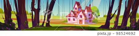 Summer landscape with forest and village house Summer landscape with forest and village house 98524692