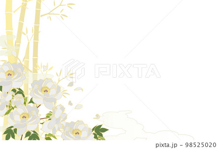 透過背景の白牡丹と和柄な雲&金の竹模様な背景素材 透過背景の白牡丹と和柄な雲&金の竹模様な背景素材 98525020