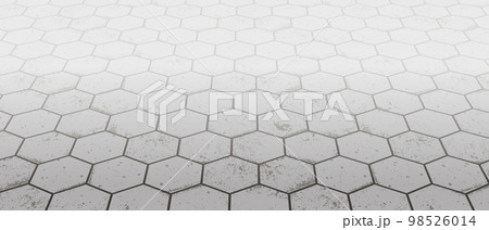 Vanishing perspective concrete honeycomb block floor pavement vector background with texture Vanishing perspective concrete honeycomb block floor pavement vector background with texture 98526014