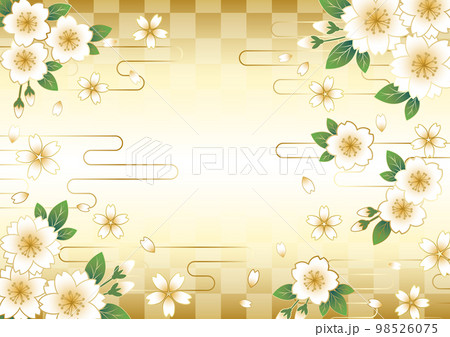 葉桜と雲の市松模様背景ヨコ金 葉桜と雲の市松模様背景ヨコ金 98526075