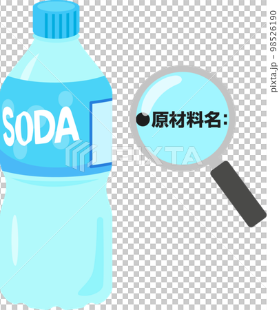 A magnifying glass that expands the names of soft drink ingredients A magnifying glass that expands the names of soft drink ingredients 98526190