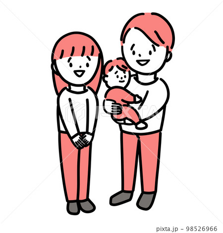 赤ちゃんを抱っこするお父さんと家族 98526966