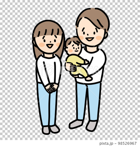 赤ちゃんを抱っこするお父さんと家族 98526967