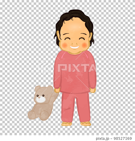 Girl in pajamas with a stuffed animal 02 98527169