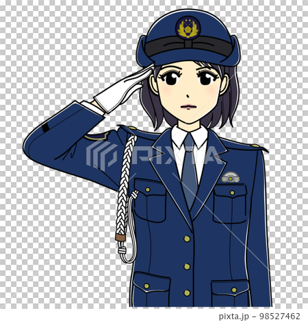 敬礼する女性警察官（上半身） 98527462