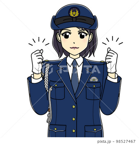 ガッツポーズする女性警察官（上半身） 98527467