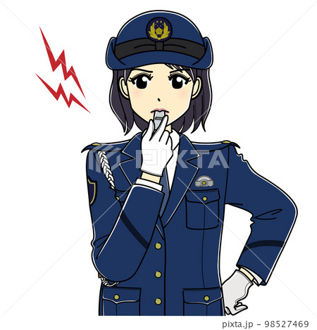 警笛を吹く女性警察官（上半身）のイラスト素材 [98527469] - PIXTA