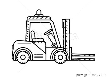 Forklift coloring page for kids. Loader side view Forklift coloring page for kids. Loader side view 98527586