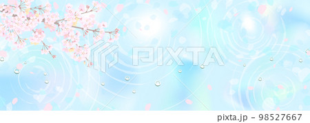 桜の枝と幻想的な水面　光、水紋、水滴 98527667