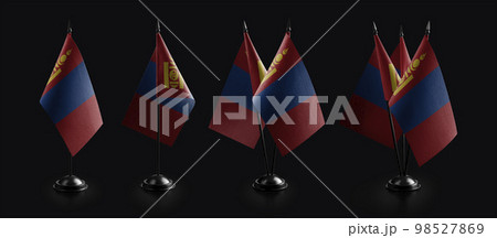 Small national flags of the Mongolia on a black background 98527869