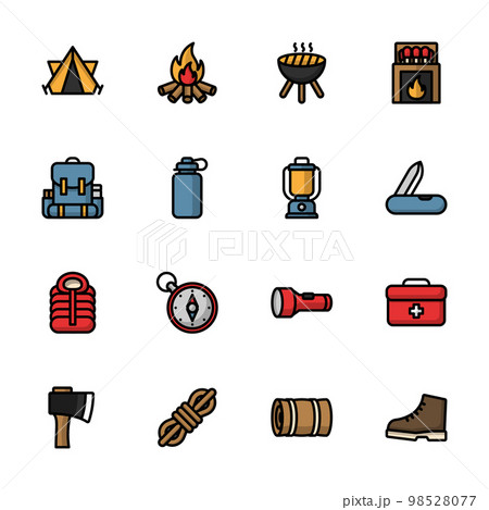 Camping icon, Hiking lineal color icon set. 98528077
