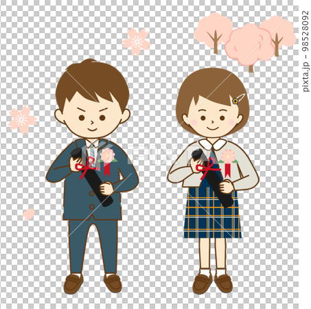 一組拿著畢業證書的男孩和女孩在櫻花樹的背景下拍攝紀念照（一） 98528092