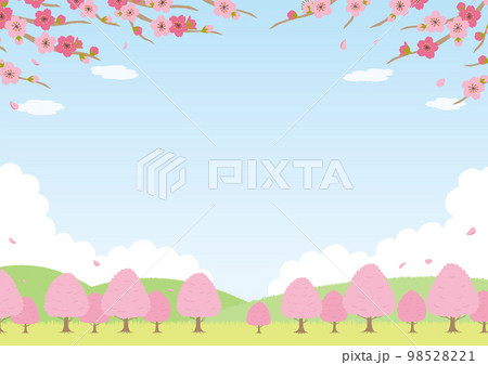 春の桜の風景のイラスト_横_2 98528221