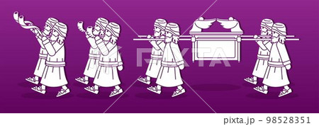 Group of Levi Carrying Ark of the Covenant and Blowing the Shofar Cartoon Graphic Vector Group of Levi Carrying Ark of the Covenant and Blowing the Shofar Cartoon Graphic Vector 98528351