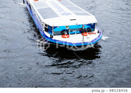tourist boat, Cruise boat on river channel. Close-up 98528456