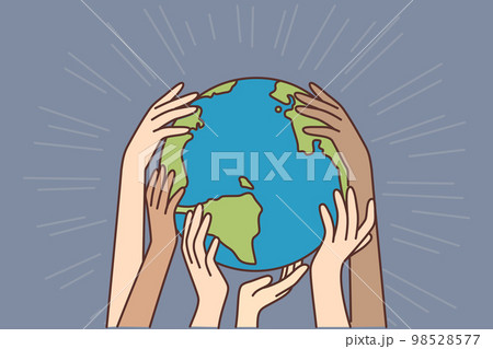 Hands of Diverse People Touching Planet Earth 98528577