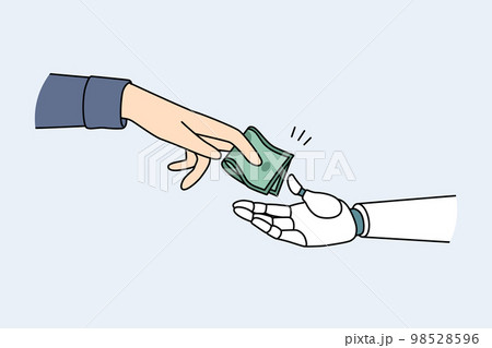 Man pass money to robot Man pass money to robot 98528596