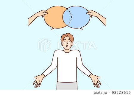 Confused man with speech bubbles above head 98528619