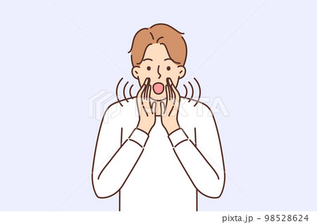 Man with imaginary megaphone scream loud Man with imaginary megaphone scream loud 98528624