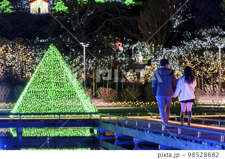 あしかがフラワーパークのイルミネーション　光の花の庭　男女カップル　栃木県足利市 98528682