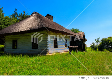 Ancient traditional ukrainian rural house in Pyrohiv (Pirogovo) village near Kiev, Ukraine 98529040