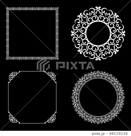 Set of decorative frames Elegant vector element for design in Eastern style, place for text. Floral black and white borders. Lace illustration for invitations and greeting cards. 98529156