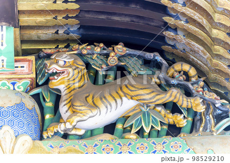 冬晴れの日光東照宮　神輿舎　虎の彫刻　栃木県日光市 98529210