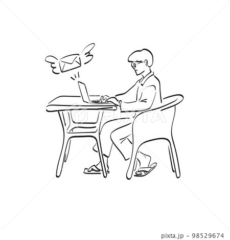 line art man using laptop computer to send email at home illustration vector hand drawn isolated on white background line art man using laptop computer to send email at home illustration vector hand drawn isolated on white background 98529674