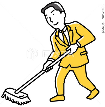 モップで掃除するビジネスマン 98529680