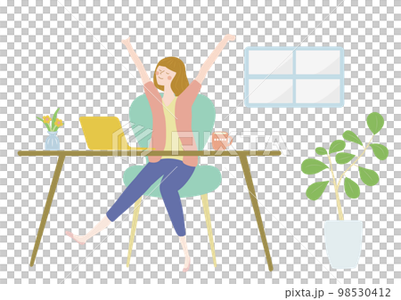 A woman taking a break at home work A woman taking a break at home work 98530412