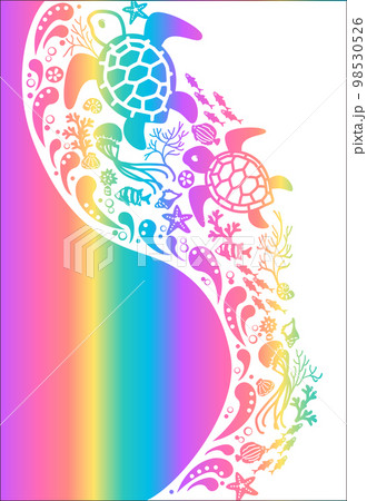 虹色をバックにした海の生き物 98530526