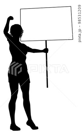 Protest Rally March Picket Sign Silhouette Person 98531209