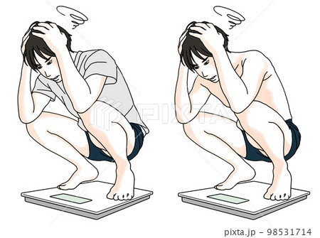 体重計に乗って頭を抱える男性のイラスト 体重計に乗って頭を抱える男性のイラスト 98531714