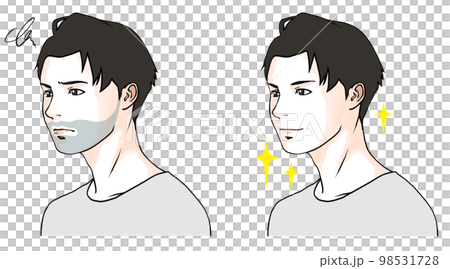 青ひげに悩む男性のビフォーアフターのイラスト 98531728