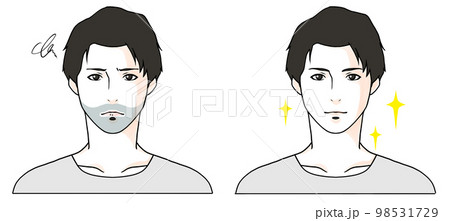 濃い髭に悩む男性のビフォーアフターのイラスト 98531729