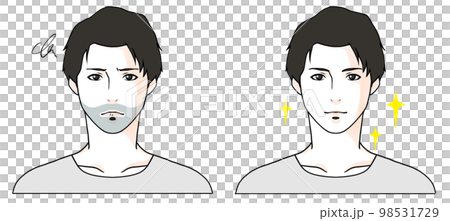 濃い髭に悩む男性のビフォーアフターのイラスト 98531729
